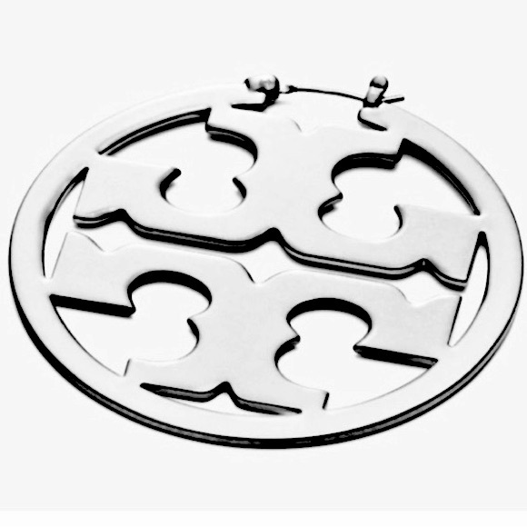 Tory Burch Large Silver Miller Logo Hoop Earrings - Picture 6 of 9